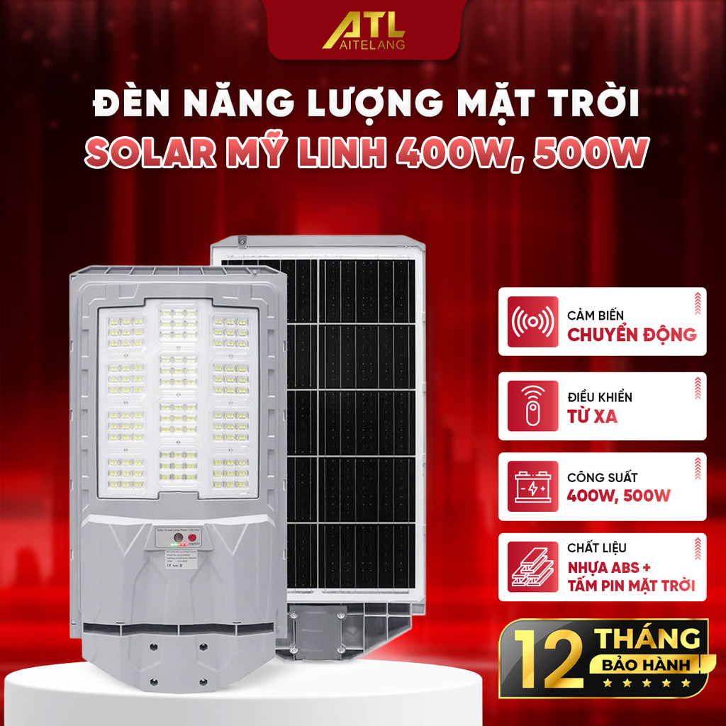 Đèn năng lượng mặt trời liền thể Solar Mỹ Linh 400W, 500W cảm biến chuyển động, điều khiển từ xa
