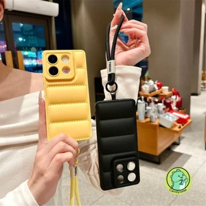 Vỏ Áo Khoác Xuống Có Dây Buộc Cho Redmi 14C 14R 13 13C 13R 12 12C 11A K70 K70E K60 K40 K40S K30 K30i 5G 4G Vỏ Điện Thoại Mềm Màu Kẹo Đơn Giản Dễ Thương Chống Rơi