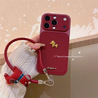 Năm Mới Họa Tiết Da Lê Màu Đỏ Nhỏ Ngựa Vàng Điện Thoại Di Động Cho iPhone17 16 15 14 13 Pro Max Chống Sốc Bảo Vệ Camera Chống Rơi Ốp Lưng Cứng