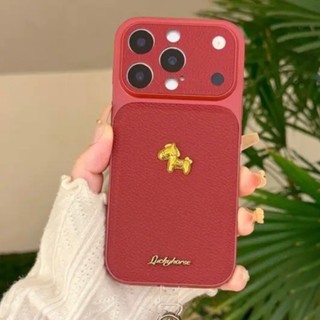Năm Mới Họa Tiết Da Lê Màu Đỏ Nhỏ Ngựa Vàng Điện Thoại Di Động Cho iPhone17 16 15 14 13 Pro Max Chống Sốc Bảo Vệ Camera Chống Rơi Ốp Lưng Cứng
