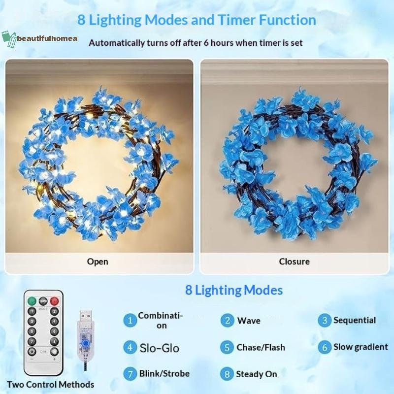Đèn LED BeautifulHomeA Nhánh Hoa Đào Trang Trí Đèn Ngủ, 8 Chế Độ Chạy Bằng USB Treo Tường Khí Quyển Dây VN