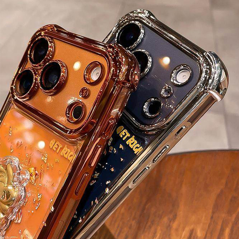 Ốp điện thoại trong suốt 3D Rich Golden Horse cho iPhone 17 16 15 14 13 12 11 ProMax Air Plus Vỏ mềm mạ chống sốc