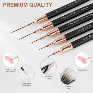 Dụng cụ làm móng bộ 5 cọ vẽ móng nét mảnh đầu nhọn thân kim loại dùng kẻ viền vẽ hoa văn chi tiết với sơn móng tay dễ cầm chắc tay tái sử dụng phù hợp thiết kế móng tại nhà và tiệm làm móng