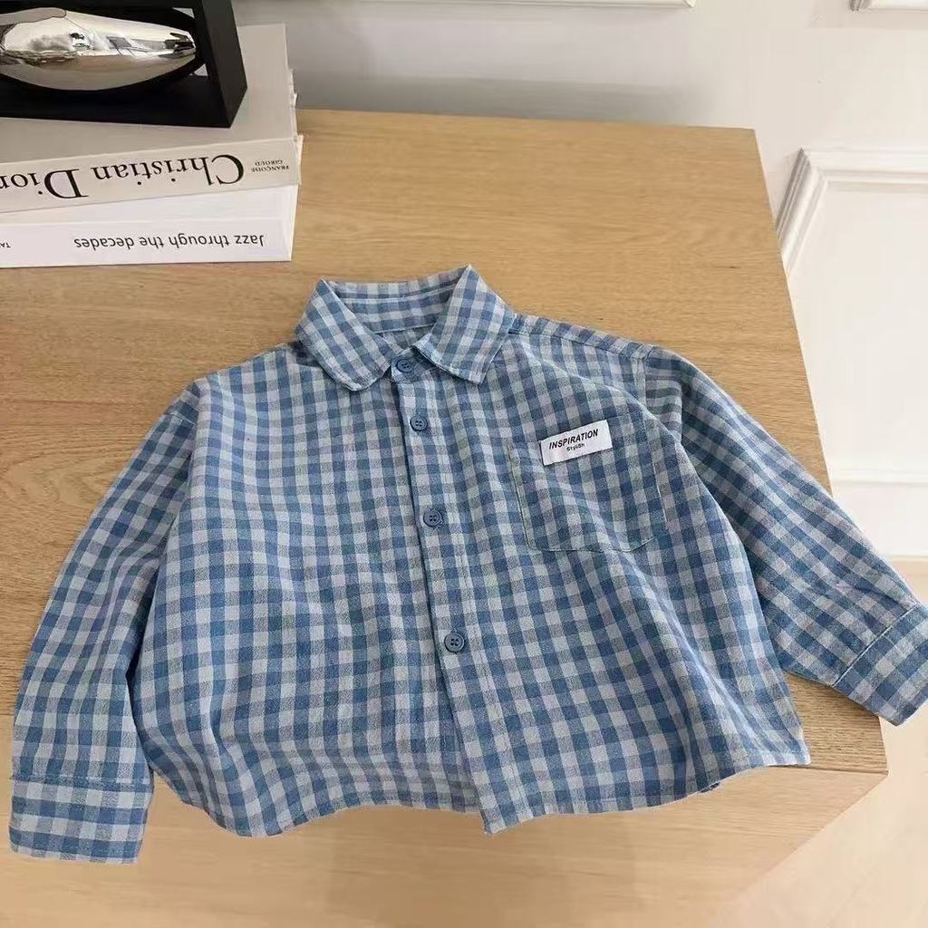 Bộ Đồ Bé Trai Xuân Thu Áo Sơ Mi Kiểm Tra Quần Jean 90-170 Size IMQW