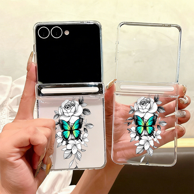 Họa Tiết Bướm Trong Suốt Ốp Lưng Điện Thoại Samsung Galaxy Z Flip 7 Flip 6 Flip 5 Flip 7 FE Từ Tính Hấp Phụ Cứng PC Gấp Bao