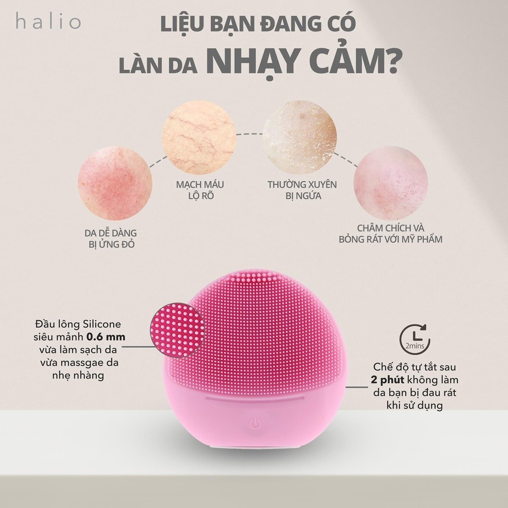 [KOL/KOC] Máy rửa mặt Halio Sensitive Facial Cleansing & Massaging Device - Bảo hành chính hãng 24 tháng