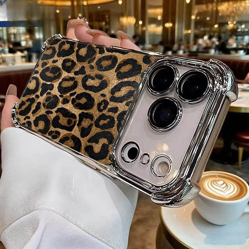 Ốp Lưng Cho Samsung Galaxy A57 A37 A56 A55 A15 A16 A35 A36 A34 A14 A06 A07 A26 A05 A05S A53 A52 A12 A33 A24 A25 A32 Ốp Lưng Retro Da Báo In Hình Túi Khí Mạ Điện TPU