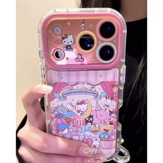 Phim hoạt hình dễ thương Hellokitty Family Bảo vệ toàn diện Ống kính Túi khí bằng da màu hồng Vỏ điện thoại cho iPhone 17Promax 17Pro 14 15 16 Pro Max 13 Vỏ điện thoại di động nữ chống sốc
