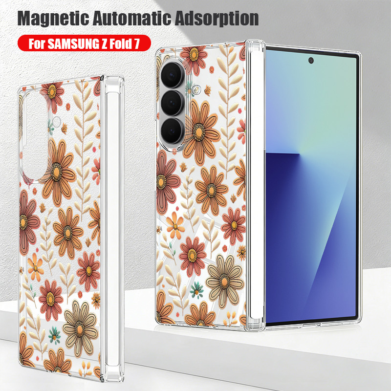 Ốp điện thoại trong suốt hấp phụ từ tính cho Samsung Galaxy Z Fold 7 6 5 Fold7 Fold6 Fold5 5G Vỏ chống sốc in hoa đầy màu sắc