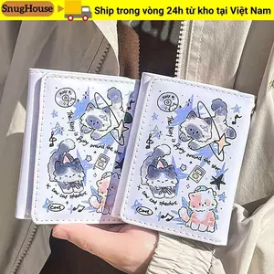 SNUGHOUSE Ví Đựng Tiền Xu, 3 Gấp Da PU Thẻ Tín Dụng Holoder, Vintage Dễ Thương Mèo Con Chó INS Phong Cách Ví Đựng Thẻ Cho Bé Gái Học Sinh Quà Tặng