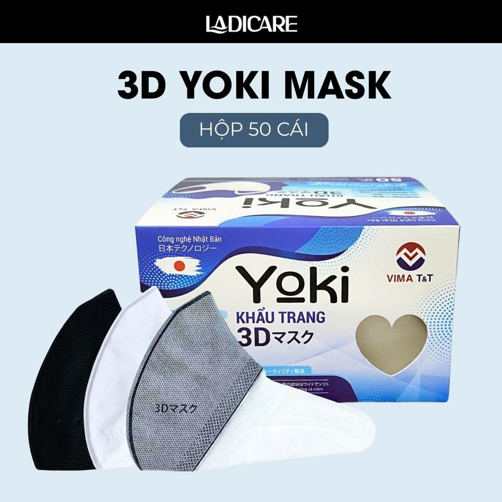 [Hộp 50Cái] Khẩu trang 3D YOKI Mask, kháng khuẩn công nghệ nhật bản hàng chính hãng Công Ty
