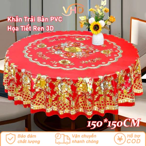 Khăn Trải Bàn PVC Họa Tiết Ren 3D Cao Cấp - Chống Dầu, Chống Nước, Kích Thước 150cm, Dễ Lau Chùi, Trang Trí Bàn Ăn Đẹp