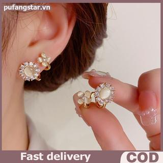 Pufangstar Bông Tai Pha Lê Mèo Mắt Đá Zircon Hoa, Dành Cho Nữ, Thích Hợp Dự Tiệc