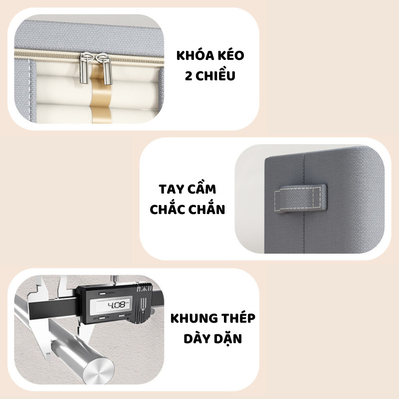 Hộp Vải Size Lớn Đựng Quần Áo ENODA HOME Có Khung Thép, Hộp Vải Bảo Quản Chăn Gối Có Khóa Kéo Kín Bụi HV145