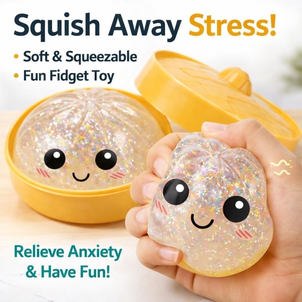YOLOGO Bánh bao Đồ chơi Squishy, Bun nhồi bông hấp mềm lấp lánh Squishy Pinch Le, Fidget có khả năng phục hồi chậm với công cụ thư giãn đồ chơi Squishy hấp