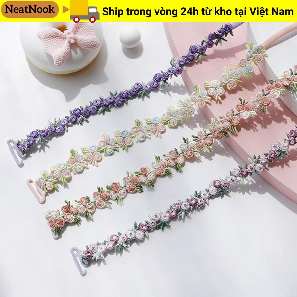 Dây đeo áo ngực NEATNOOK họa tiết hoa - Chống trượt, tháo rời, co giãn; phù hợp dây đeo váy dự tiệc cưới.