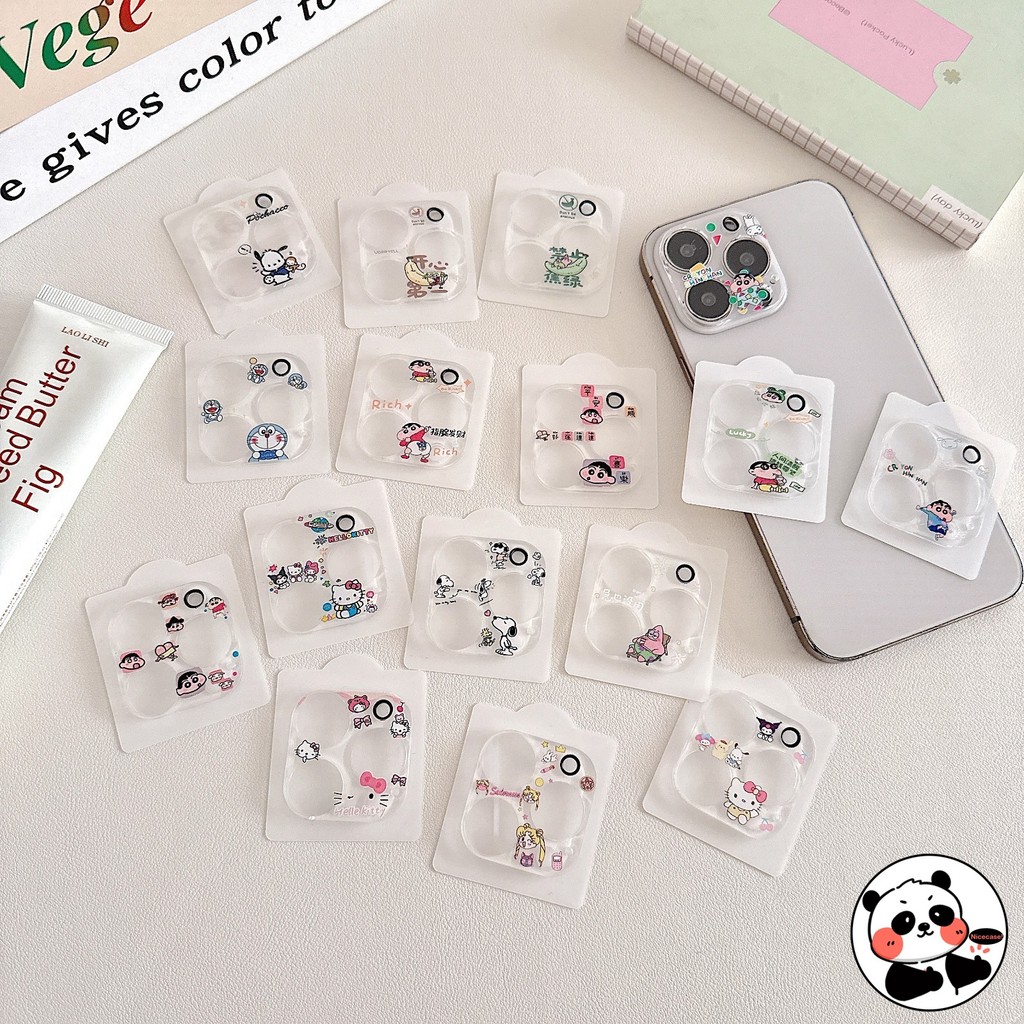 Kính Bảo Vệ camera Dễ Thương Cho iPhone 17 Pro Max 16 15 14 Pro Max Ống Kính Phim Hoạt Hình Doremon Crayon Shin-chan Kitty Cat Patrick Star Snoopy Moon HD Kính Bảo Vệ Full Cover