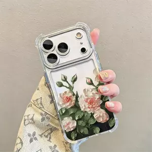 Hoa hồng tối cho trường hợp iPhone 17Promax Túi khí bốn góc 16promax trong suốt 15