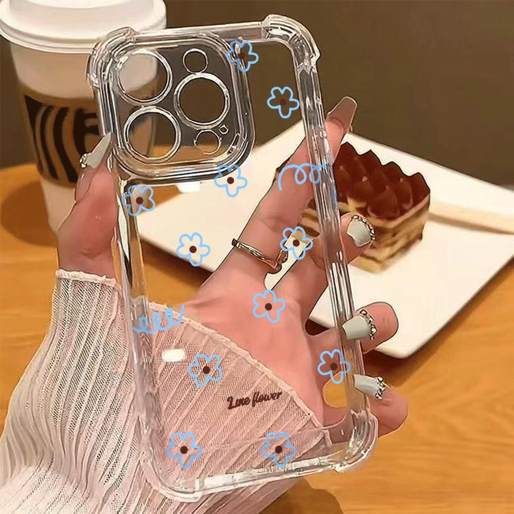 Màu xanh dòng hoa bóng cho 16 trường hợp iPhone 17Air Quad góc chống rơi trường hợp 14 13 11Pro