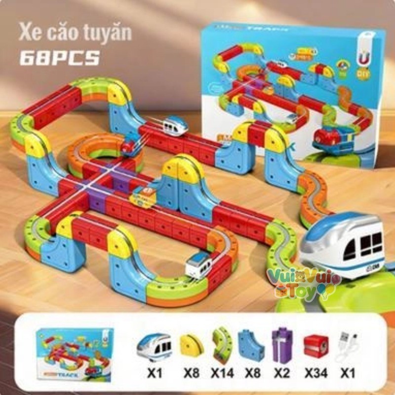 Xe đường ray nam châm ma thuật – Đồ chơi giáo dục lắp ráp sáng tạo cho bé trai và bé gái