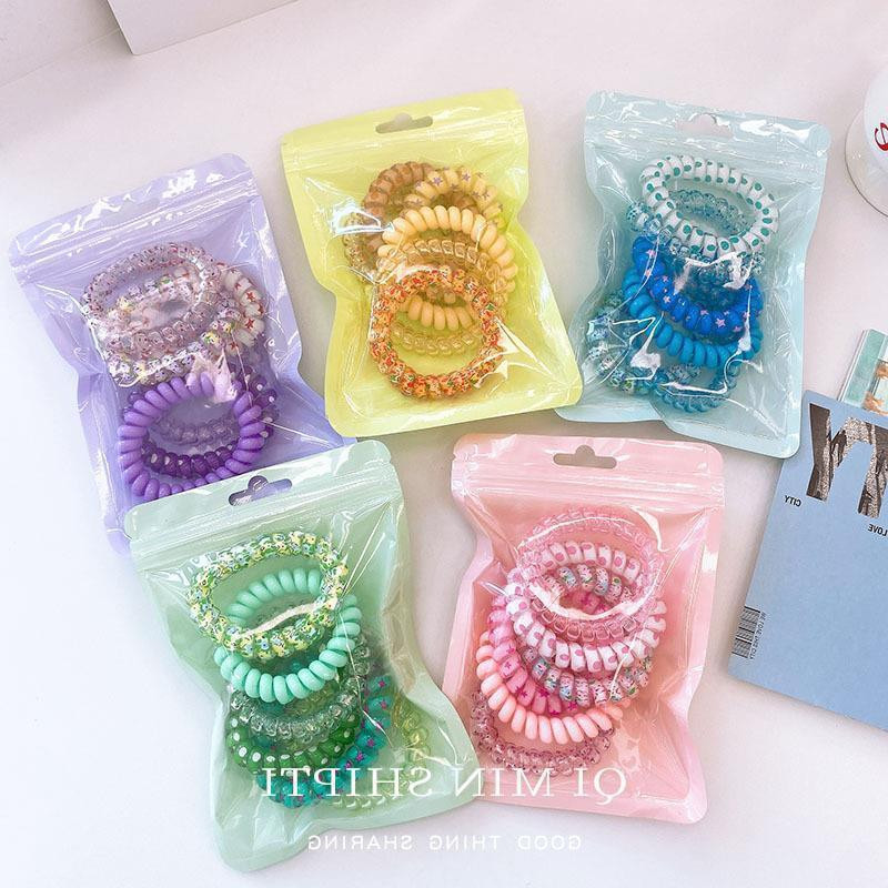 Set 6 chun cột tóc lò xò co giãn màu pastel siêu xinh, set lò xo cho nữ phong cách dễ thương Hàn Quốc