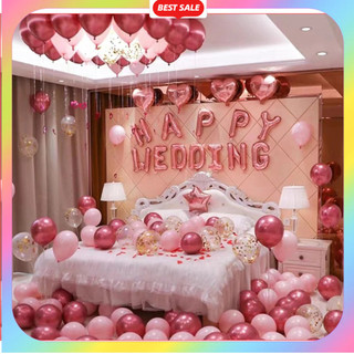 Set Bóng Bay Trang Trí Phòng Cưới Tân Hôn Happy Wedding Đẹp Dễ Làm, Đầy Đủ Phụ Kiện [TẶNG BƠM+BĂNG DÍNH]  DF42