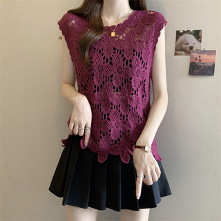 Áo vest nữ không tay ren thêu cánh hoa, phong cách mới mẻ cho xuân
