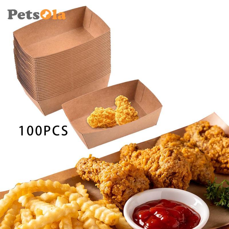 100 Chiếc Dùng Một Lần Giỏ Phục Vụ Có Thể Tái Chế Hộp Đựng Giấy Kraft Khay Thực Phẩm Cho Burgers Khoai Tây Chiên Pháp Bắp Rang Nachos Sandwiches