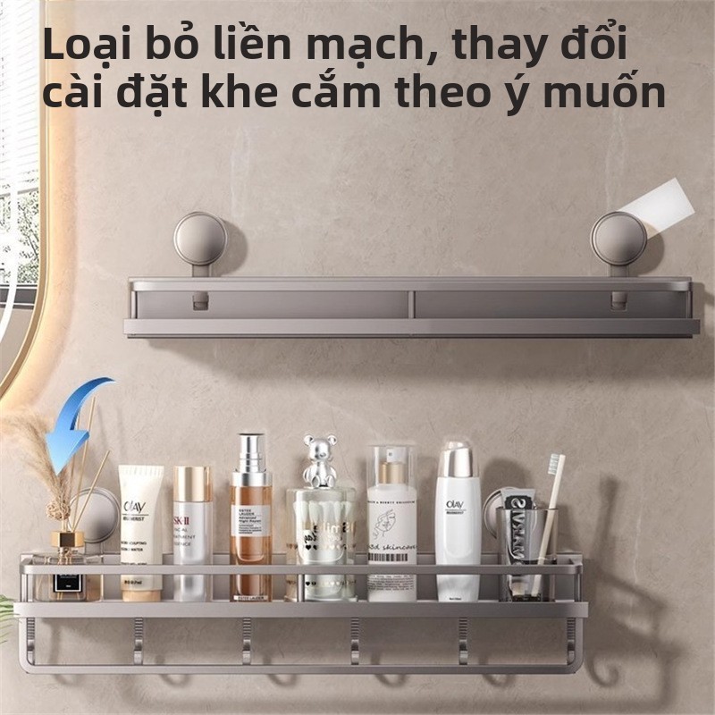 Kệ để đồ nhà tắm hút chân không kèm móc treo khăn,đa chức năng,thép Carbon, chịu lực tốt,Không cần khoan