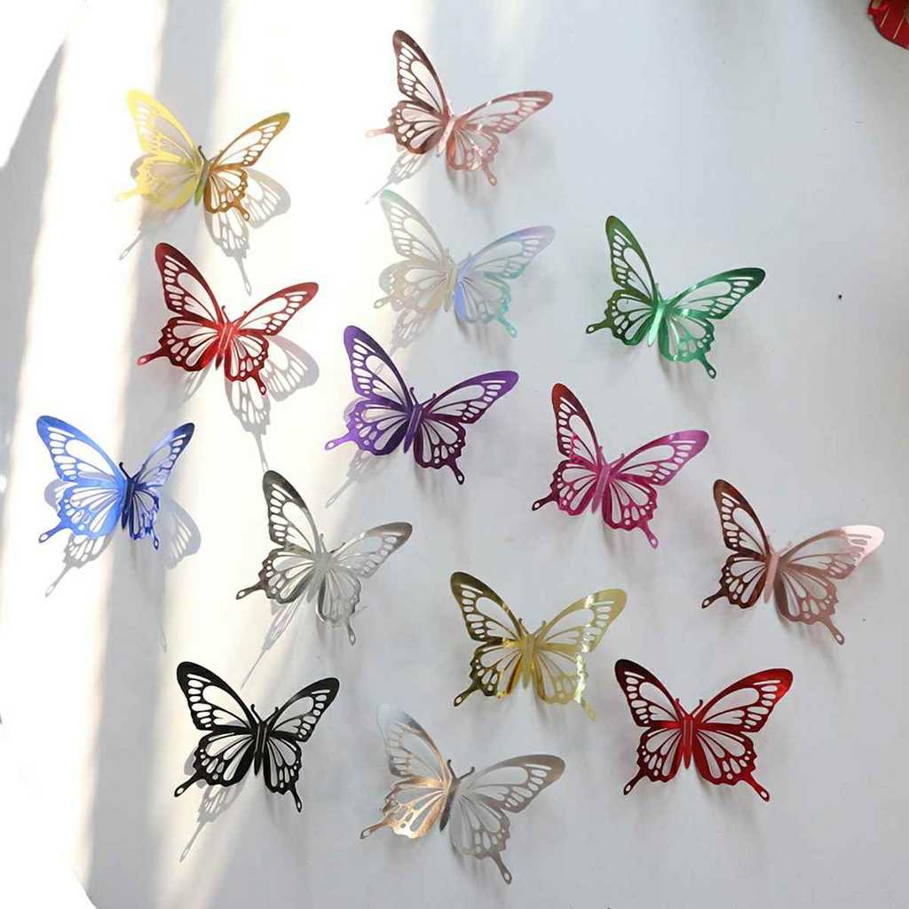 Bộ 12 Con Bướm 3D Nhiều Màu Trang Trí Tường Nhà Sự Kiện Tiệc Cưới Sinh Nhật Làm Đạo Cụ Quay Video Chụp Hình