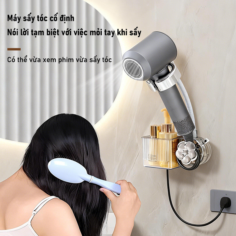 Giá Đỡ Máy Sấy Tóc Hút Chân Không Xoay 360° - Không Cần Khoan, Chịu Lực Tốt, Tiết Kiệm Không Gian Phòng Tắm