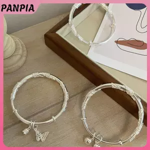 PNPIA- Bạc Nữ Toàn Diện Hoa Chuông Bướm Vòng Tay Ánh Sáng Sang Trọng Mở Có Thể Điều Chỉnh Vòng Tay Nữ Trang Sức Phụ Kiện ﻿
