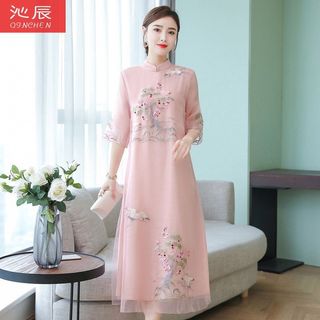 Váy sườn xám cải tiến, phong cách mùa hè mới dành cho phụ nữ, váy dài thêu, phong cách truyền thống Trung Quốc