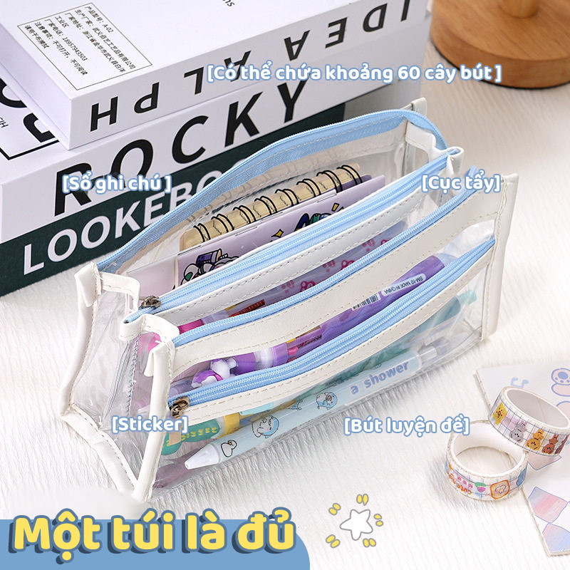 Túi Đựng Bút Tiện Dụng Trong Suốt, Nhiều Màu Sắc, Nhiều Ngăn, Thiết Kế Đơn Giản Cho Học Sinh