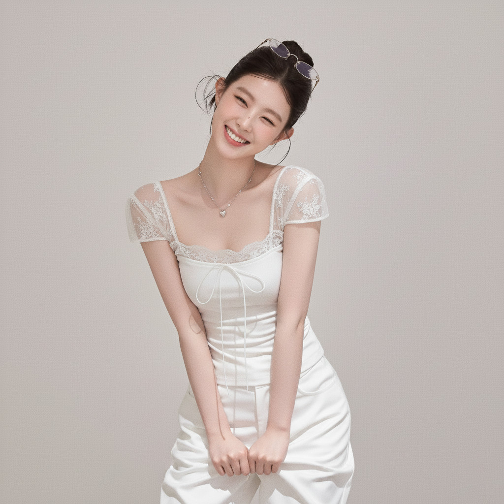 Áo Thun Nữ Cổ Vuông  Tay Ngắn Kiểu Phối Ren A5152133