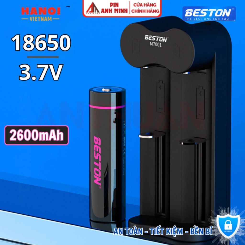 Pin Sạc 18650 3.7V Dòng Xả Cao Beston 3300mAh 2600mAh dùng cho sạc đa năng M7001 sạc nhanh tự ngắt