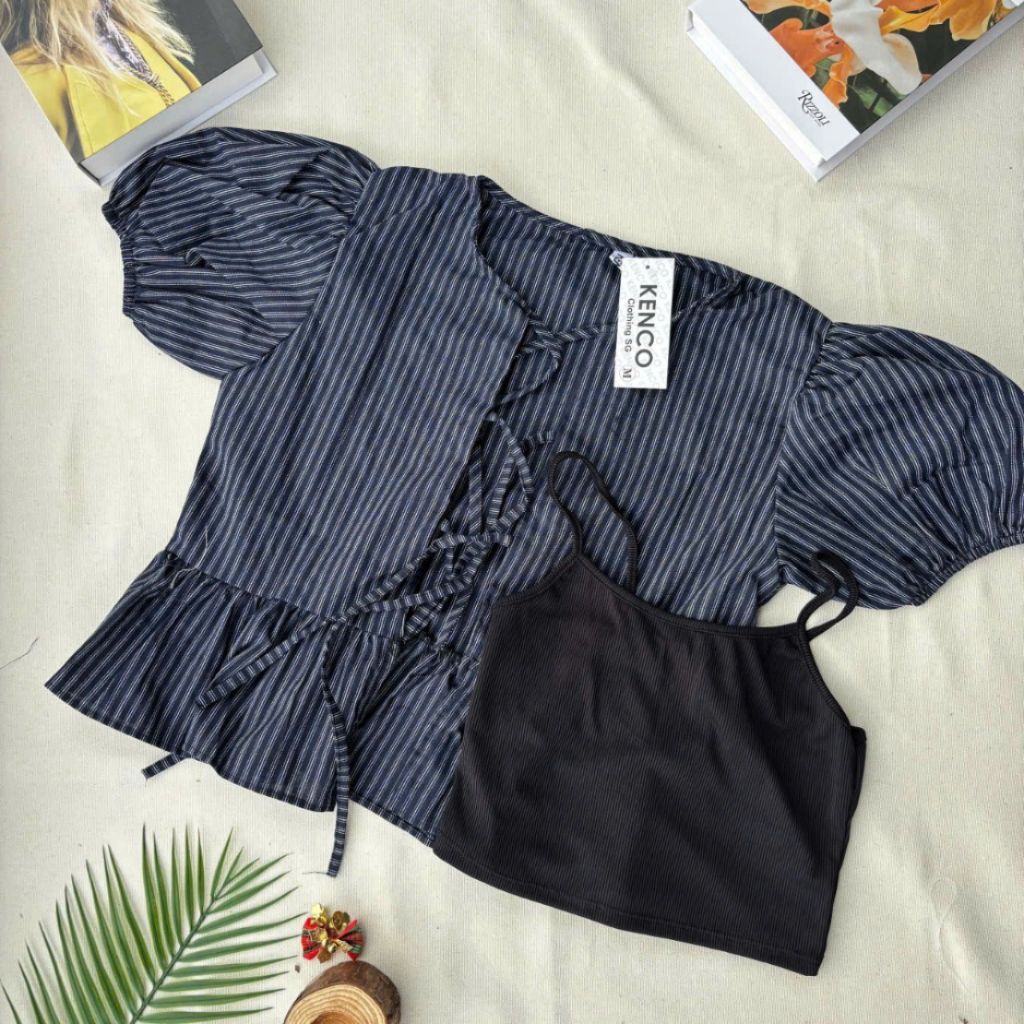 [KÈM ÁO QUÂY ] ÁO BABYDOLL KẺ BUỘC NƠ MA6739 - Sam Botique