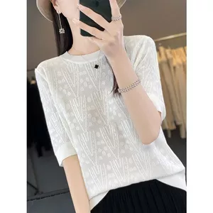 Áo thun ngắn tay kiểu Pháp cổ tròn, thời trang mới cho mùa hè dành cho nữ
