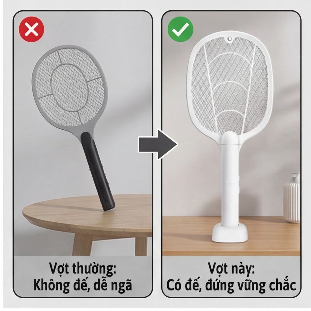 Vợt muỗi tự động kiêm đèn bắt muỗi 3 in 1 tự động sạc tích điện, vợt bắt muỗi thông minh cao cấp để bàn