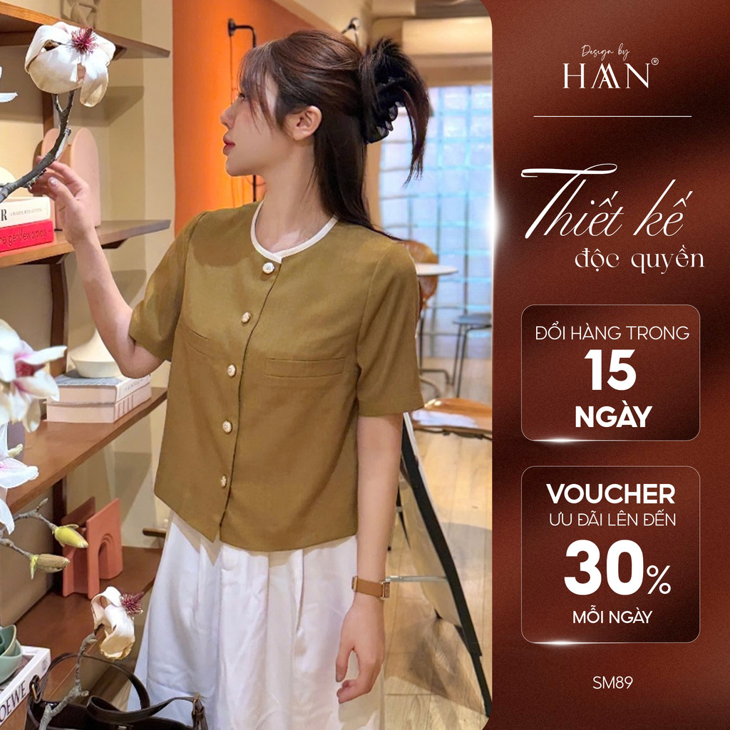 Áo Sơ Mi Nữ Ngắn Tay Cổ Tròn Basic Dáng Ngắn Tiểu Thư  Kiểu Hàn Quốc Nữ Tính - SM89