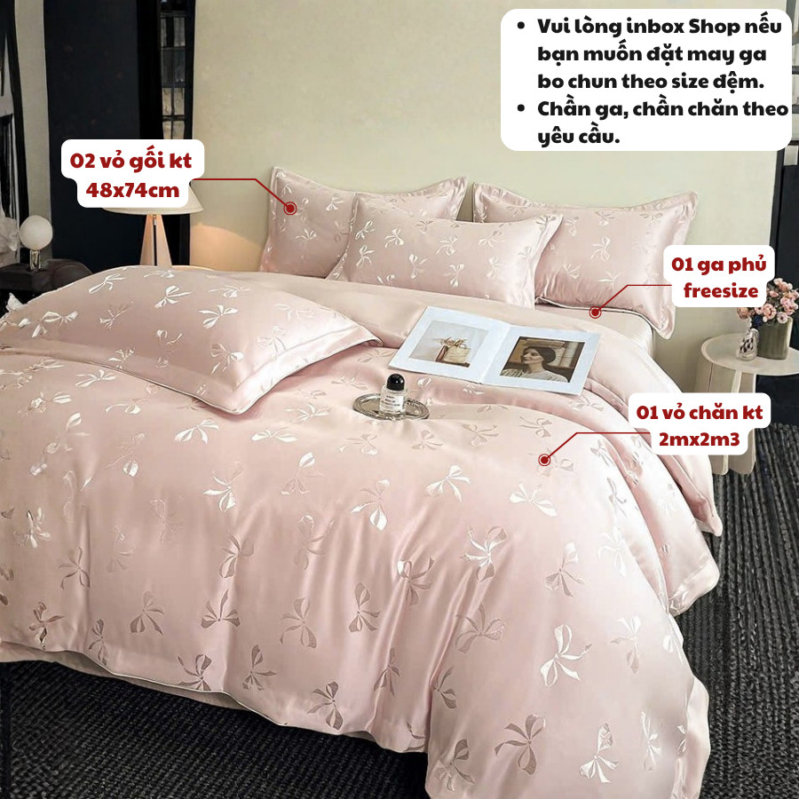 (SGN22) Bộ Chăn Ga Gối Phi Lụa Với Họa Tiết Vân Chìm Mang Phong Cách Châu Âu Siêu Xinh - MemMinBedding Luxury