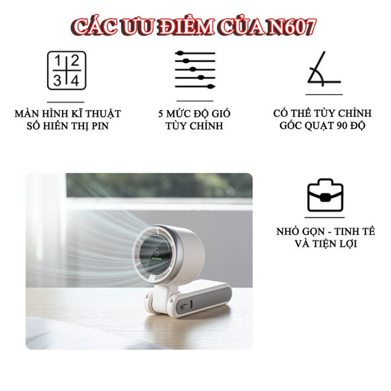 【Bán chạy】Quạt cầm tay tua-bin: Gió mạnh, 5 cấp tốc, hiển thị số. Mini đeo cổ, gấp gọn tiện lợi!