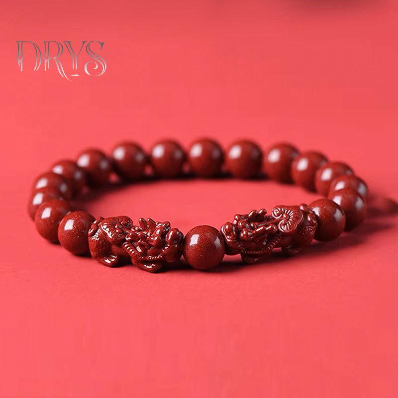 Vòng Tay Cinnabar Pixiu Vintage Hạt - Quà Tặng Nam Nữ Bùa Hộ Mệnh Tự Nhiên