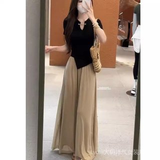 Bộ đồ hai mảnh nữ chất lượng cao, phong cách dịu dàng, màu đen độc đáo, phù hợp mặc mùa hè