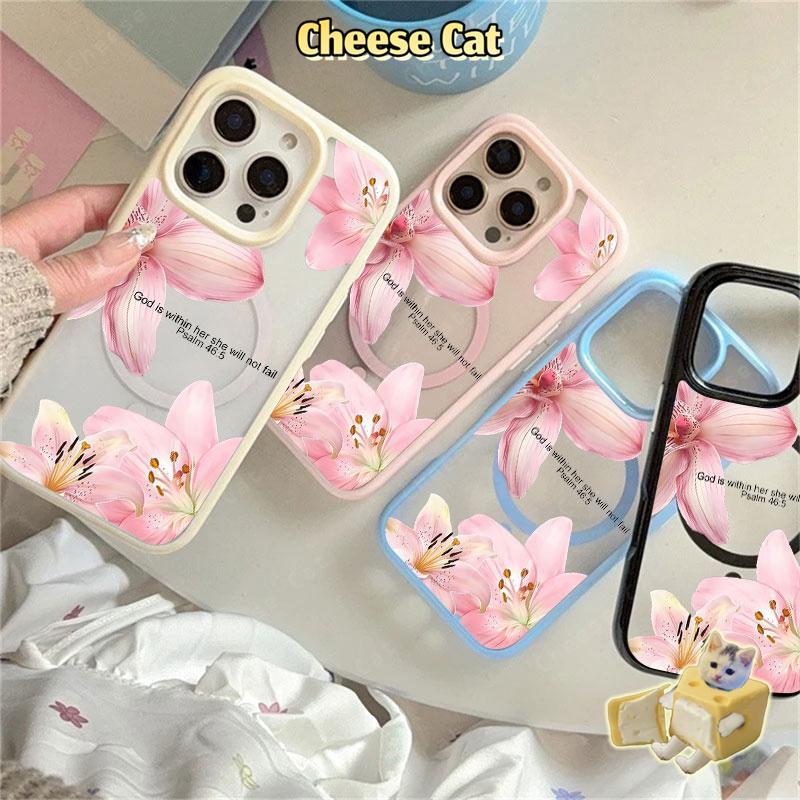 cánh hoa huệ hồng Ốp điện thoại từ tính cho iPhone 11 12 13 14 15 16 17 Pro Max 7 Plus XR Xs Max Vỏ điện thoại màu hồng