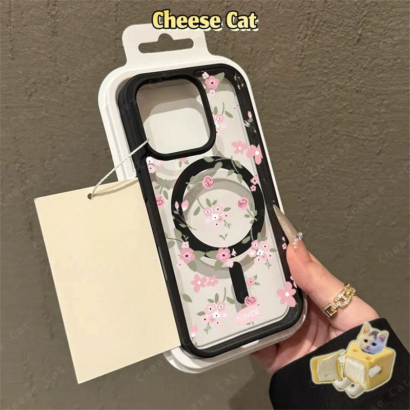 hoa hồng Ốp điện thoại từ tính cho iPhone 11 12 13 14 15 16 17 Pro Max 7 Plus XR Xs Max Vỏ điện thoại màu hồng