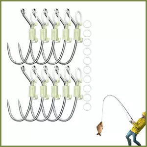 Móc câu tôm dạ quang bộ 10 chiếc, thép carbon, có lỗ đựng muối