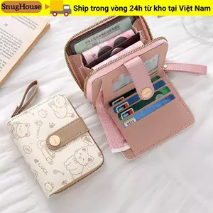 Hộp đựng thẻ ID SNUGHOUSE, Ví ngắn mèo dễ thương bằng da PU, Ví nữ dung tích lớn nhẹ