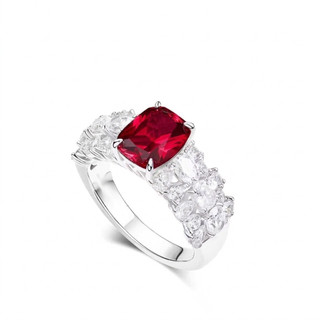 Đá quý đỏ carbon và xanh corundum nhẫn vuông cho nữ, thiết kế mới theo xu hướng châu Âu - Mỹ