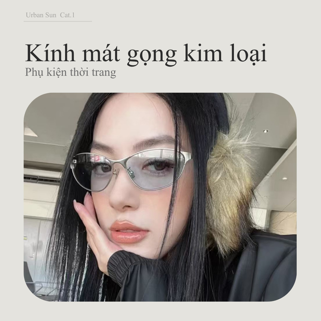 LENSSCAPE-Kính mát nữ mắt mèo Y2K gọng kim loại UV400 dáng ôm mặt thời trang